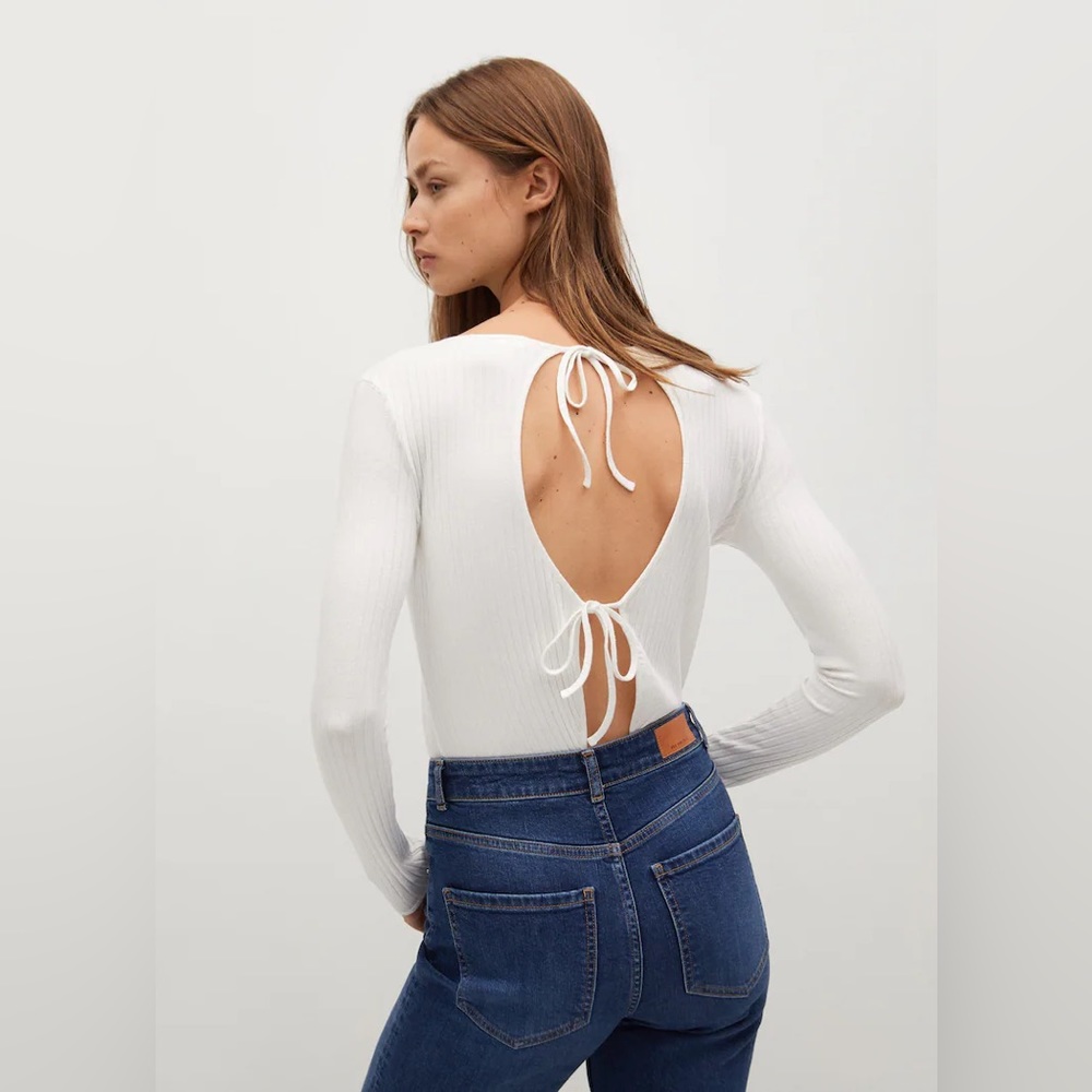 Mango White Long sleeved t-shirt with open back XS